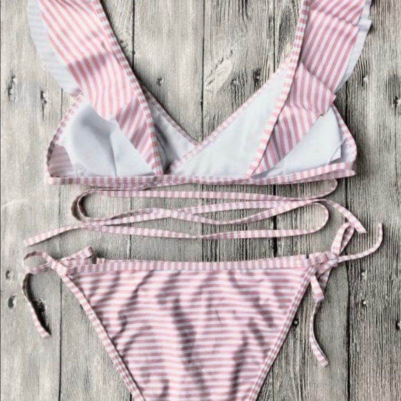 Pink and White Wrap Bikini - Picture 2 of 6